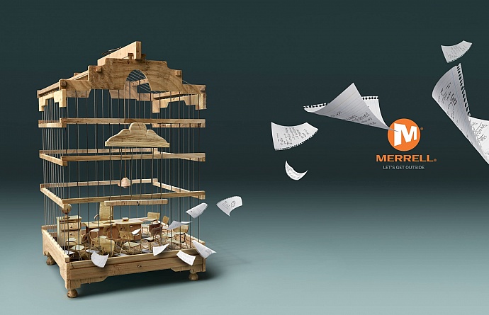Merrell Footwear & Clothing: Wooden cage